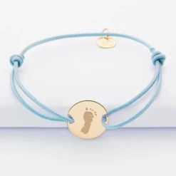 HappyBulle Bracelet personnalisé médaille gravée plaqué or 2 trous 15mm Plaqué or 18k
