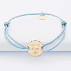 HappyBulle Bracelet personnalisé médaille gravée plaqué or 2 trous 15mm Plaqué or 18k