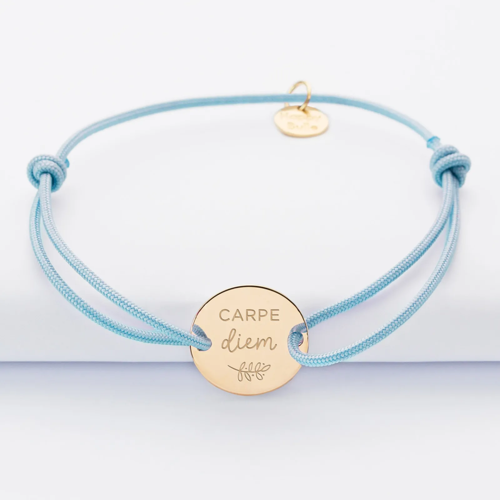 HappyBulle Bracelet personnalisé médaille gravée plaqué or 2 trous 15mm Plaqué or 18k