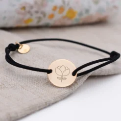 HappyBulle Bracelet personnalisé médaille gravée plaqué or 2 trous 15mm Plaqué or 18k