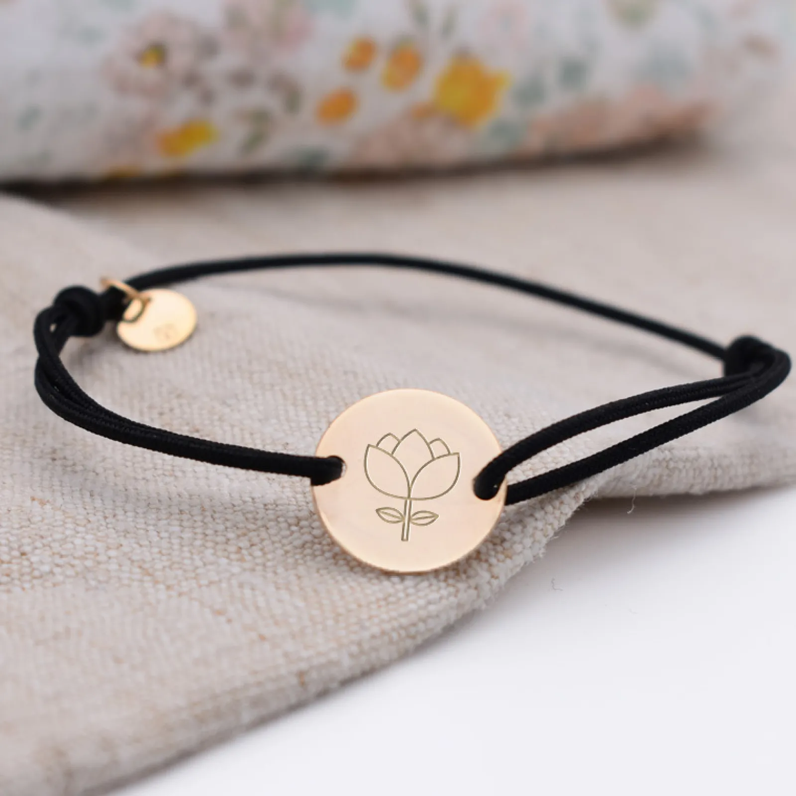 HappyBulle Bracelet personnalisé médaille gravée plaqué or 2 trous 15mm Plaqué or 18k