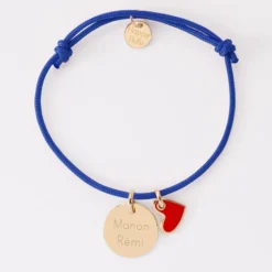 Outlet HappyBulle Bracelet personnalisé médaille gravée plaqué or 15 mm et breloque coeur email 10 mm Plaqué or 18k