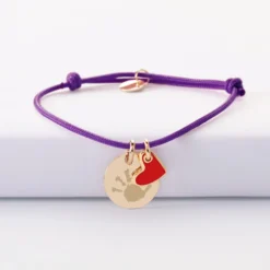 Outlet HappyBulle Bracelet personnalisé médaille gravée plaqué or 15 mm et breloque coeur email 10 mm Plaqué or 18k