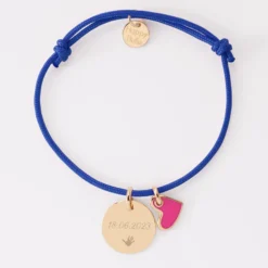 Outlet HappyBulle Bracelet personnalisé médaille gravée plaqué or 15 mm et breloque coeur email 10 mm Plaqué or 18k