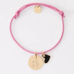 Outlet HappyBulle Bracelet personnalisé médaille gravée plaqué or 15 mm et breloque coeur email 10 mm Plaqué or 18k