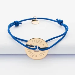 Sale HappyBulle Bracelet personnalisé médaille gravée plaqué or cible 20mm Plaqué or 18k