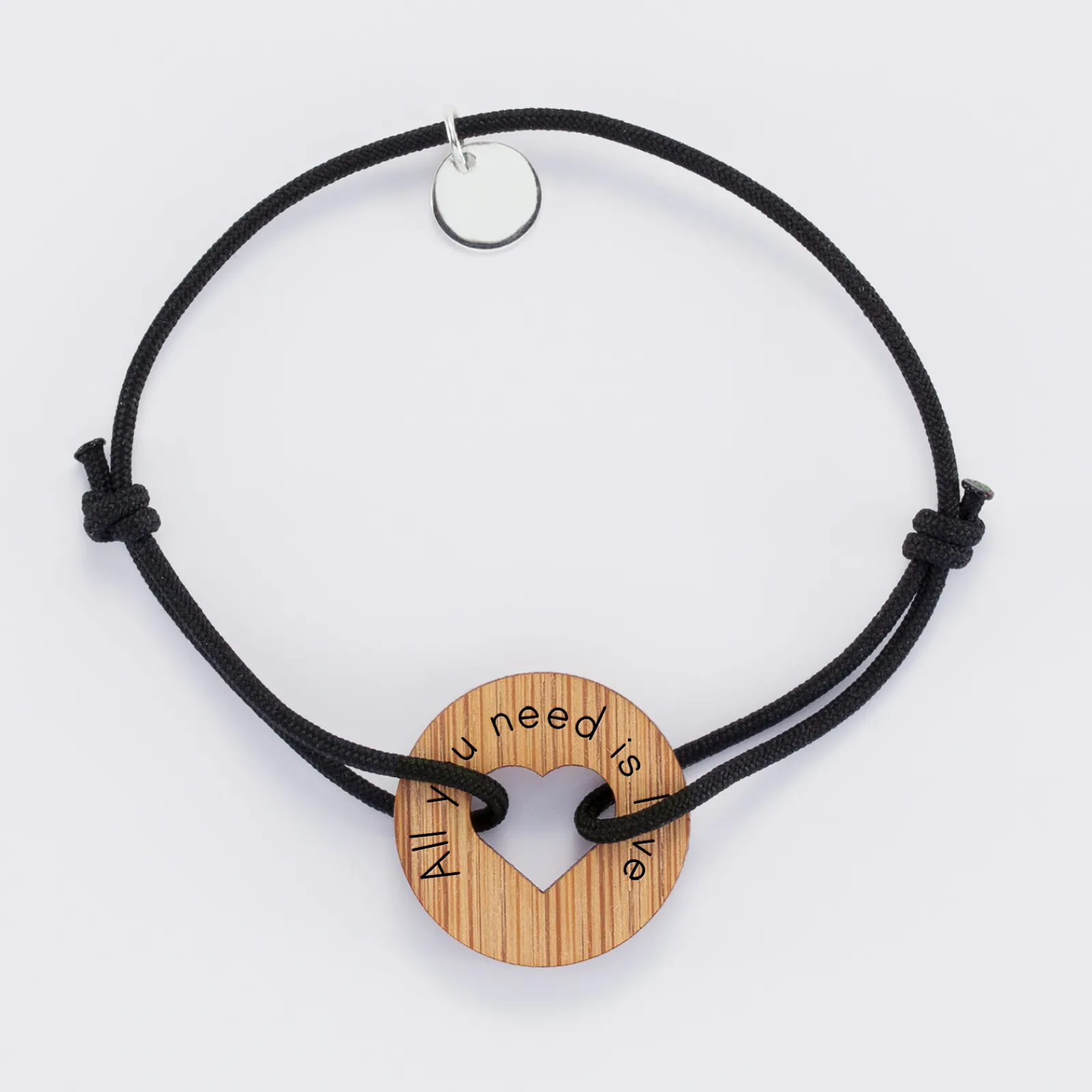 HappyBulle Bracelet personnalisé médaille gravée cible coeur 21 mm Bois