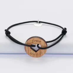 HappyBulle Bracelet personnalisé médaille gravée cible coeur 21 mm Bois