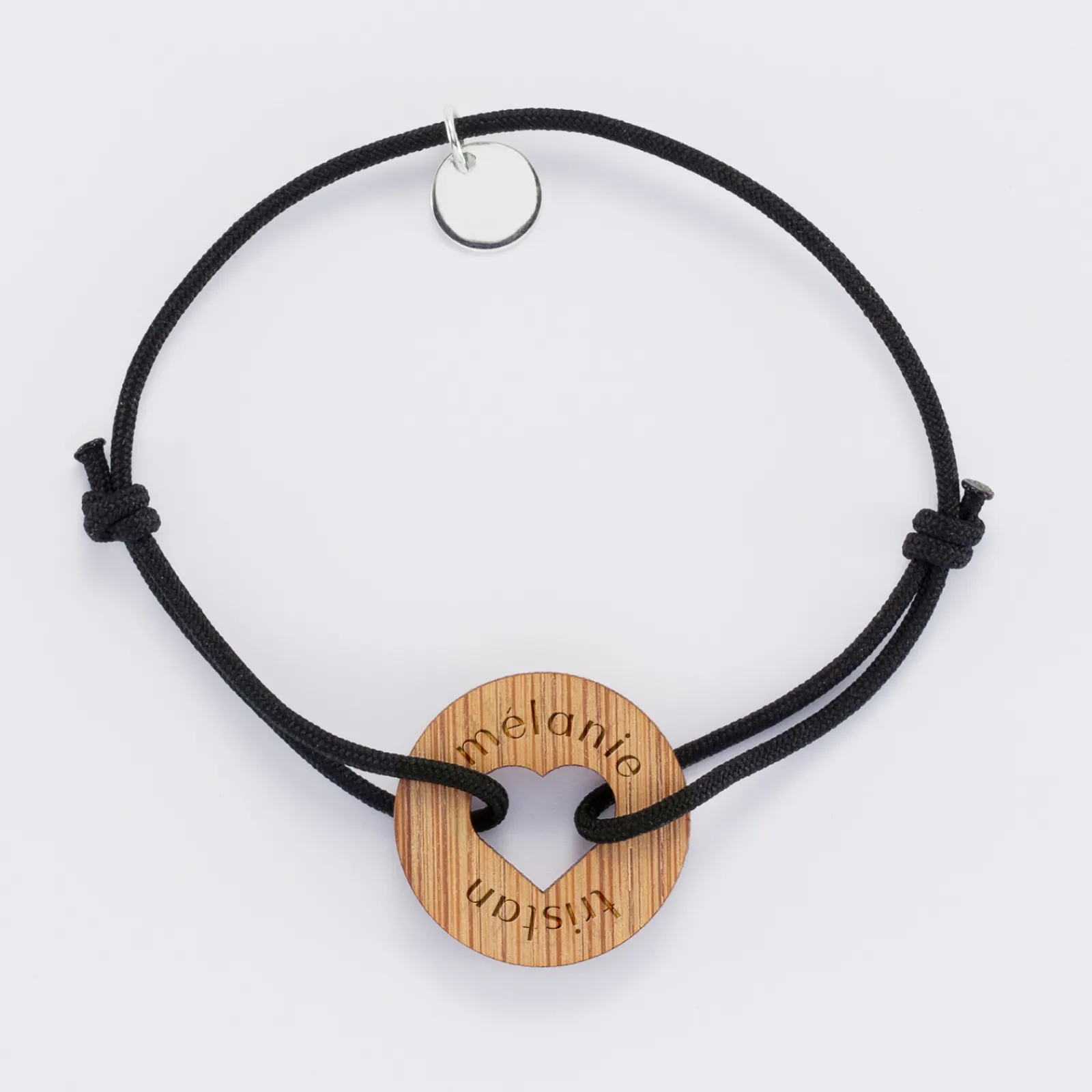 HappyBulle Bracelet personnalisé médaille gravée cible coeur 21 mm Bois