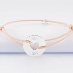 Hot HappyBulle Bracelet personnalisé médaille gravée argent cible coeur 21 mm - Nos petits imparfaits Argent rhodié 925