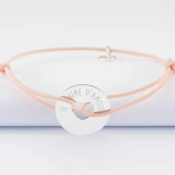 Hot HappyBulle Bracelet personnalisé médaille gravée argent cible coeur 21 mm - Nos petits imparfaits Argent rhodié 925