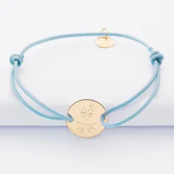 Hot HappyBulle Bracelet personnalisé médaille gravée plaqué or 2 trous 15mm - x Barbapapa Plaqué or 18k