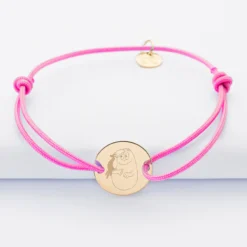 Hot HappyBulle Bracelet personnalisé médaille gravée plaqué or 2 trous 15mm - x Barbapapa Plaqué or 18k
