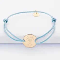 Hot HappyBulle Bracelet personnalisé médaille gravée plaqué or 2 trous 15mm - x Barbapapa Plaqué or 18k