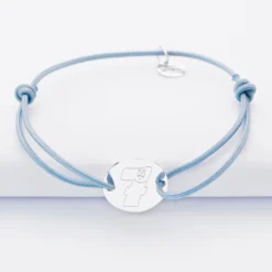 HappyBulle Bracelet personnalisé médaille gravée argent 2 trous 15mm - x Barbapapa Argent rhodié 925