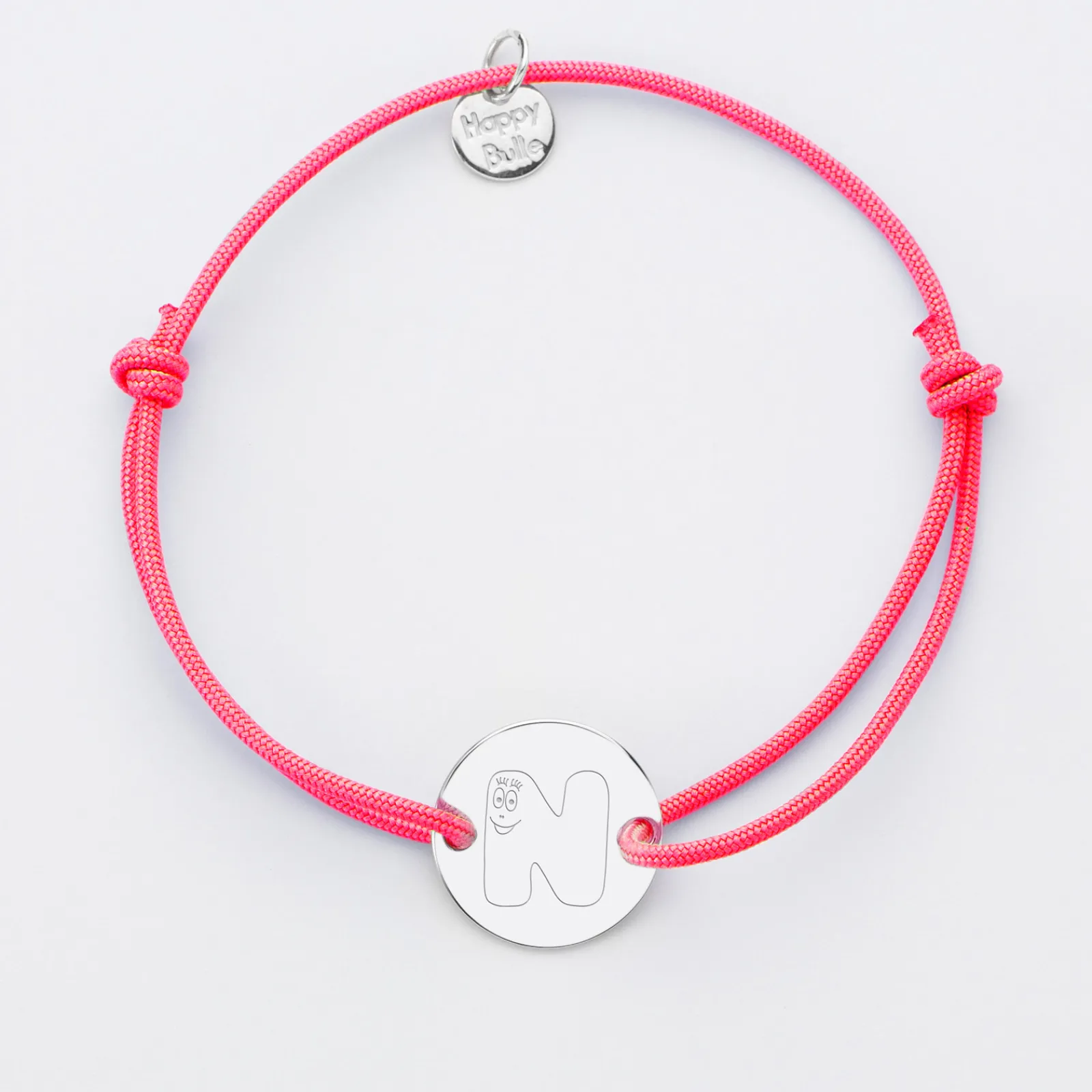 HappyBulle Bracelet personnalisé médaille gravée argent 2 trous 15mm - x Barbapapa Argent rhodié 925