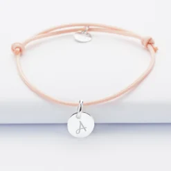 Outlet HappyBulle Bracelet personnalisé médaille gravée initiale argent 10mm Argent rhodié 925