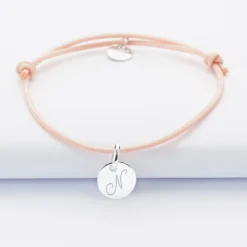 Outlet HappyBulle Bracelet personnalisé médaille gravée initiale argent 10mm Argent rhodié 925