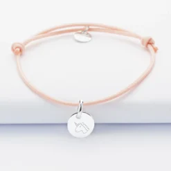 Outlet HappyBulle Bracelet personnalisé médaille gravée initiale argent 10mm Argent rhodié 925