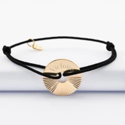 Hot HappyBulle Bracelet personnalisé médaille gravée plaqué or cible soleil 20 mm Plaqué or 18k