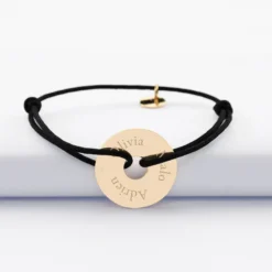 Hot HappyBulle Bracelet personnalisé médaille gravée plaqué or cible soleil 20 mm Plaqué or 18k