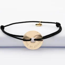 Hot HappyBulle Bracelet personnalisé médaille gravée plaqué or cible soleil 20 mm Plaqué or 18k