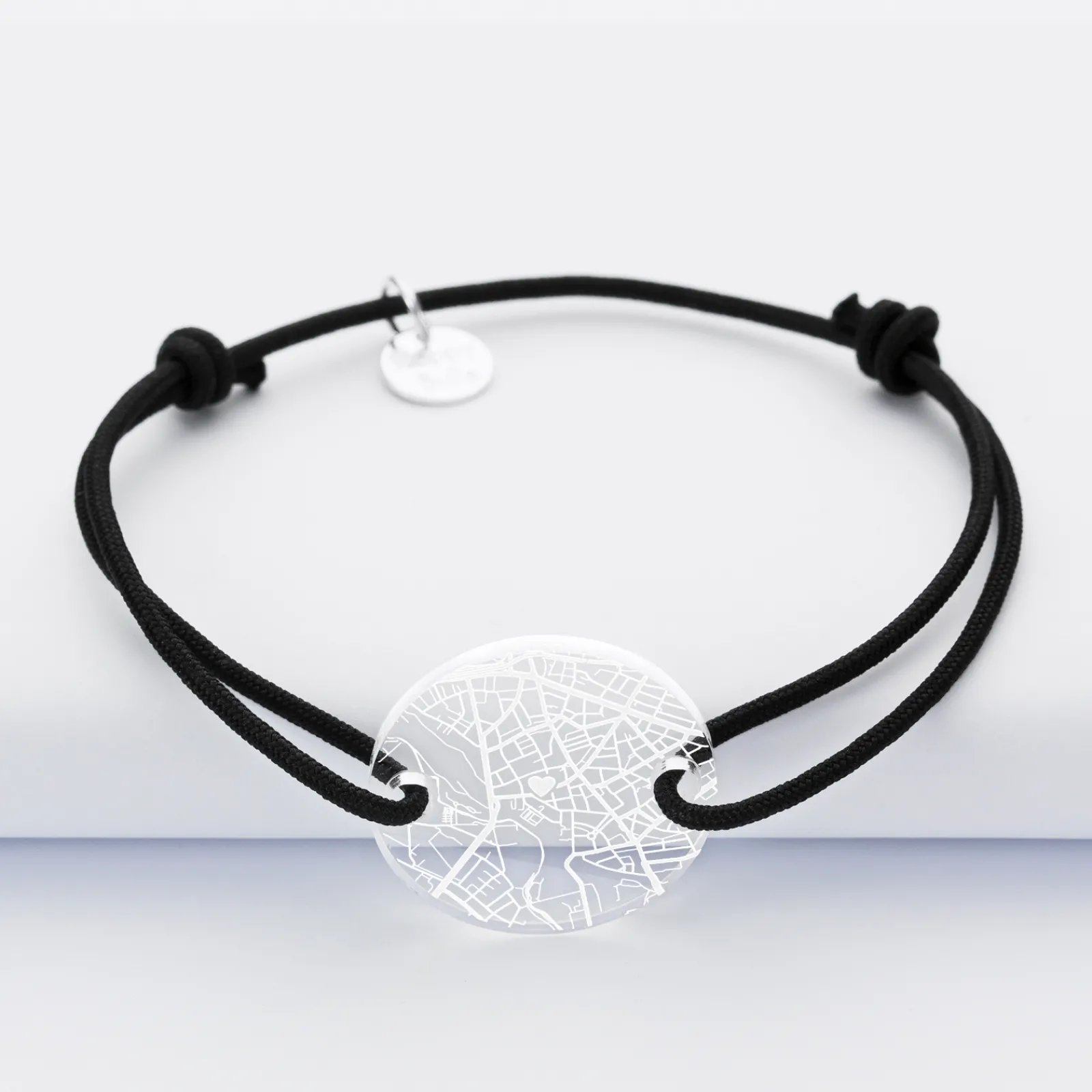 HappyBulle Bracelet personnalisé médaille gravée acrylique ronde 2 trous 21 mm "Géo map"