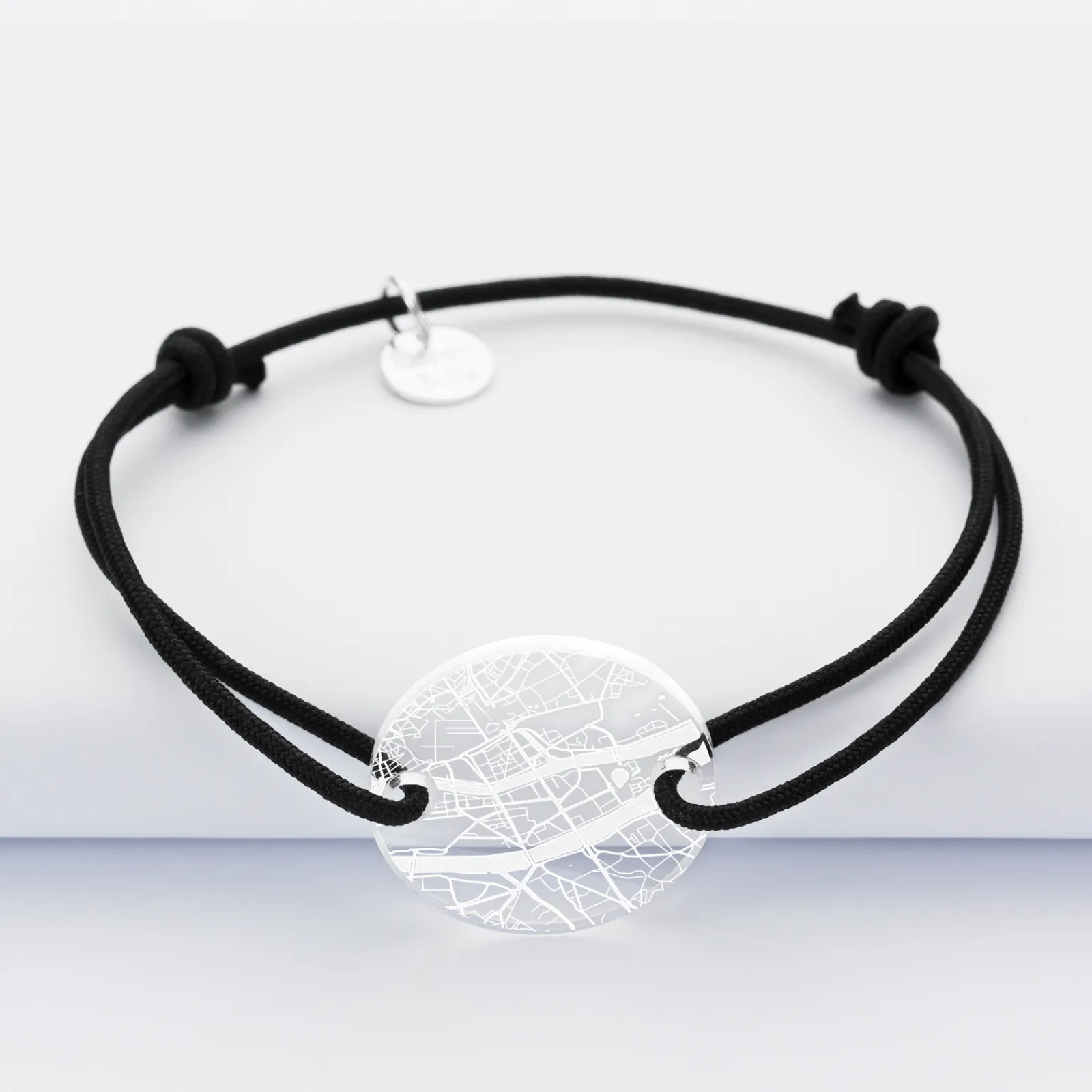 HappyBulle Bracelet personnalisé médaille gravée acrylique ronde 2 trous 21 mm "Géo map"