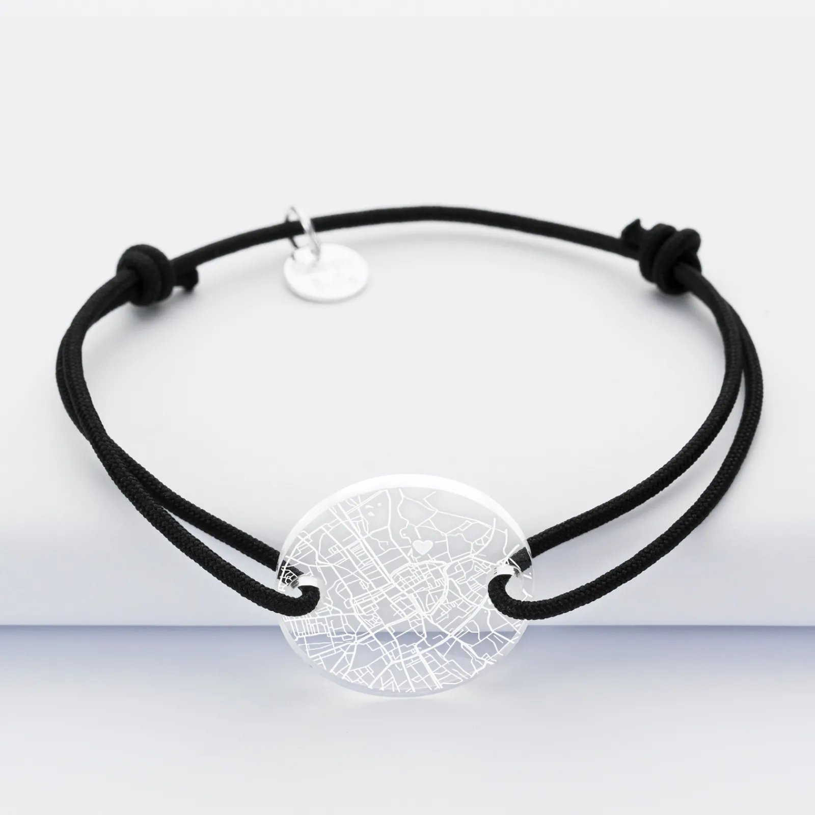 HappyBulle Bracelet personnalisé médaille gravée acrylique ronde 2 trous 21 mm "Géo map"