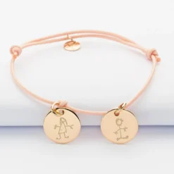 Hot HappyBulle Bracelet personnalisé 2 médailles gravées plaqué or dormeuses 15mm Plaqué or 18k