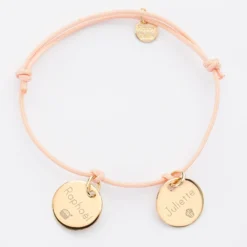 Hot HappyBulle Bracelet personnalisé 2 médailles gravées plaqué or dormeuses 15mm Plaqué or 18k