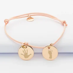 Hot HappyBulle Bracelet personnalisé 2 médailles gravées plaqué or dormeuses 15mm Plaqué or 18k