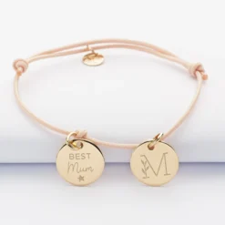 Hot HappyBulle Bracelet personnalisé 2 médailles gravées plaqué or dormeuses 15mm Plaqué or 18k