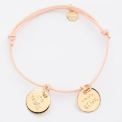 Hot HappyBulle Bracelet personnalisé 2 médailles gravées plaqué or dormeuses 15mm Plaqué or 18k