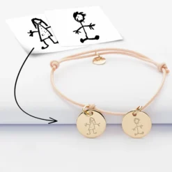 Hot HappyBulle Bracelet personnalisé 2 médailles gravées plaqué or dormeuses 15mm Plaqué or 18k