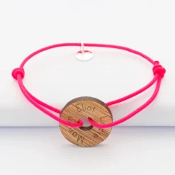 HappyBulle Bracelet personnalisé médaille gravée cible ronde 21 mm Bois