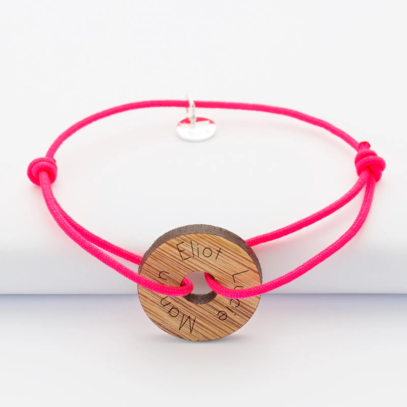 HappyBulle Bracelet personnalisé médaille gravée cible ronde 21 mm Bois