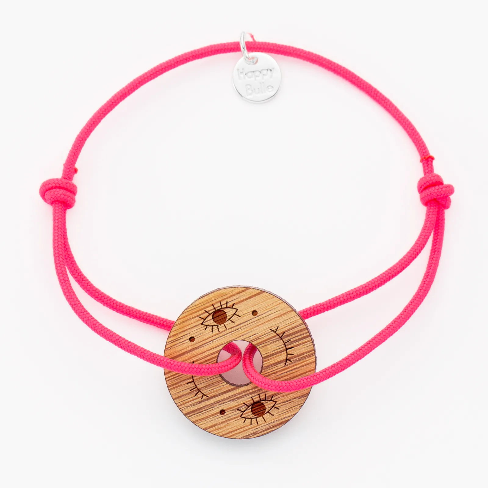 HappyBulle Bracelet personnalisé médaille gravée cible ronde 21 mm Bois