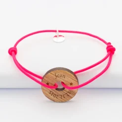 HappyBulle Bracelet personnalisé médaille gravée cible ronde 21 mm Bois
