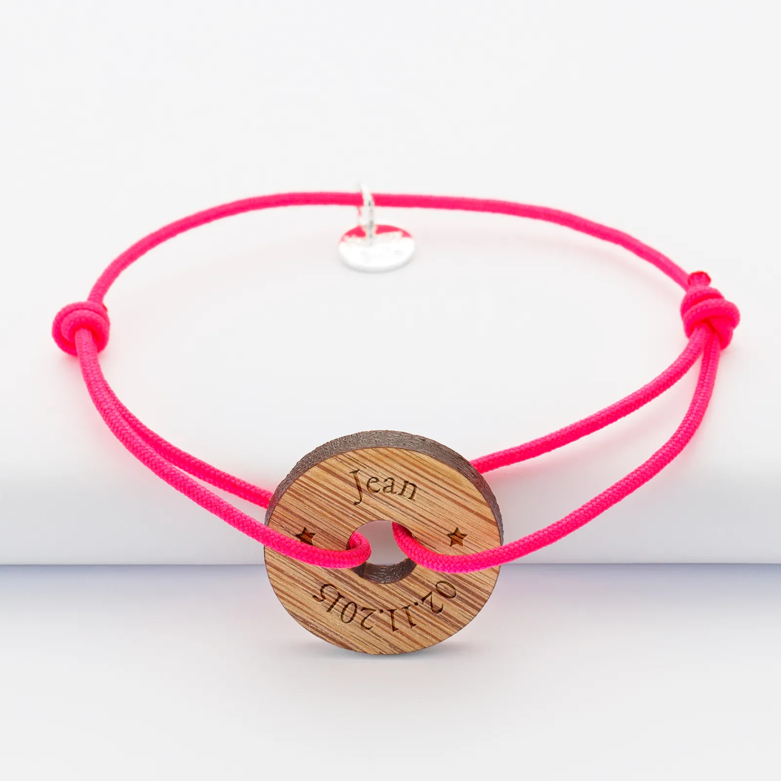 HappyBulle Bracelet personnalisé médaille gravée cible ronde 21 mm Bois