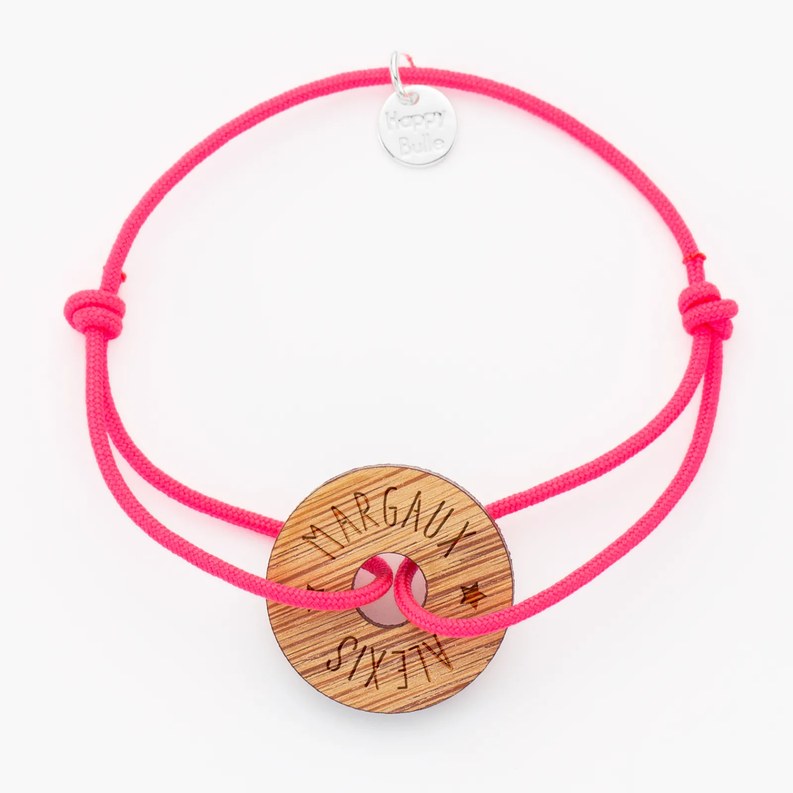 HappyBulle Bracelet personnalisé médaille gravée cible ronde 21 mm Bois