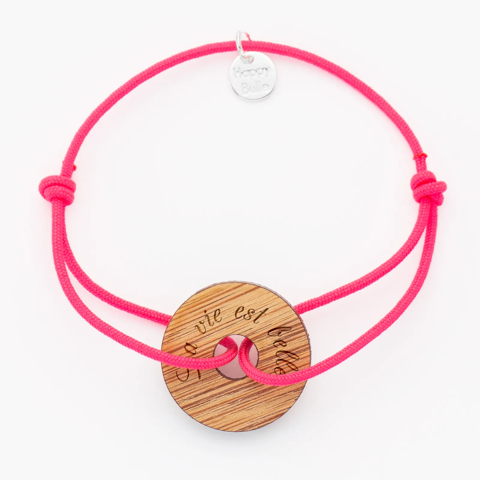 HappyBulle Bracelet personnalisé médaille gravée cible ronde 21 mm Bois