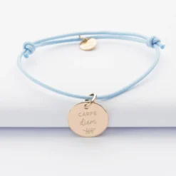 HappyBulle Bracelet personnalisé médaille gravée plaqué or dormeuse 15mm Plaqué or 18k