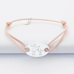 HappyBulle Bracelet personnalisé médaille gravée argent ovale 2 trous 25x16mm Argent rhodié 925