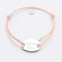 HappyBulle Bracelet personnalisé médaille gravée argent ovale 2 trous 25x16mm Argent rhodié 925