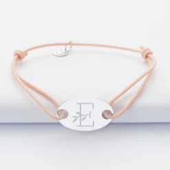 HappyBulle Bracelet personnalisé médaille gravée argent ovale 2 trous 25x16mm Argent rhodié 925