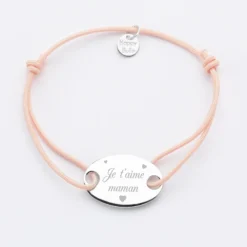 HappyBulle Bracelet personnalisé médaille gravée argent ovale 2 trous 25x16mm Argent rhodié 925
