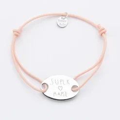 HappyBulle Bracelet personnalisé médaille gravée argent ovale 2 trous 25x16mm Argent rhodié 925