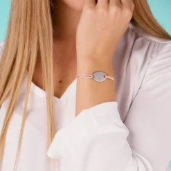 HappyBulle Bracelet personnalisé médaille gravée argent ovale 2 trous 25x16mm Argent rhodié 925