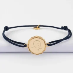 Sale HappyBulle Bracelet personnalisé médaille contour fleur gravée plaqué or 2 trous 18 mm